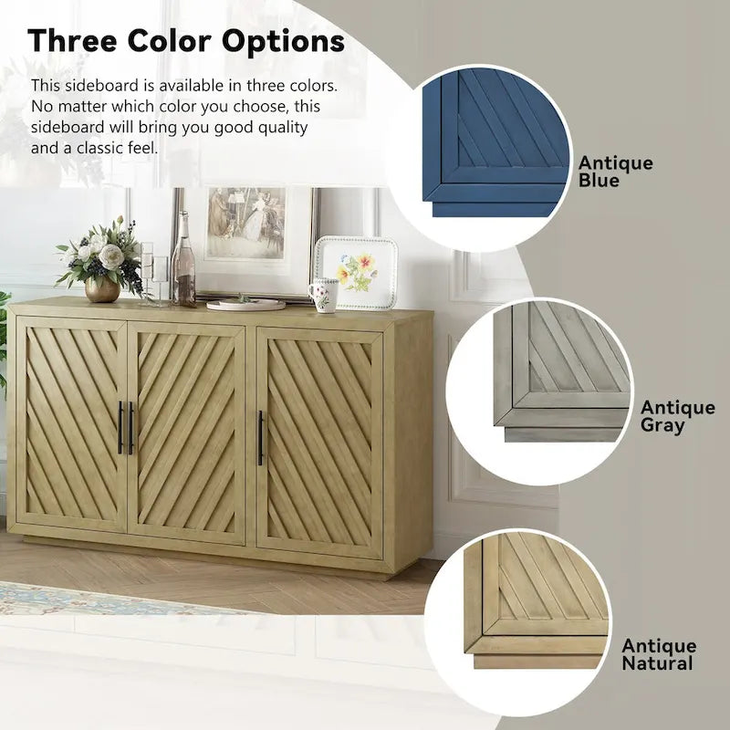 3-Door Sideboard with Adjustable Shelves and Black Handles