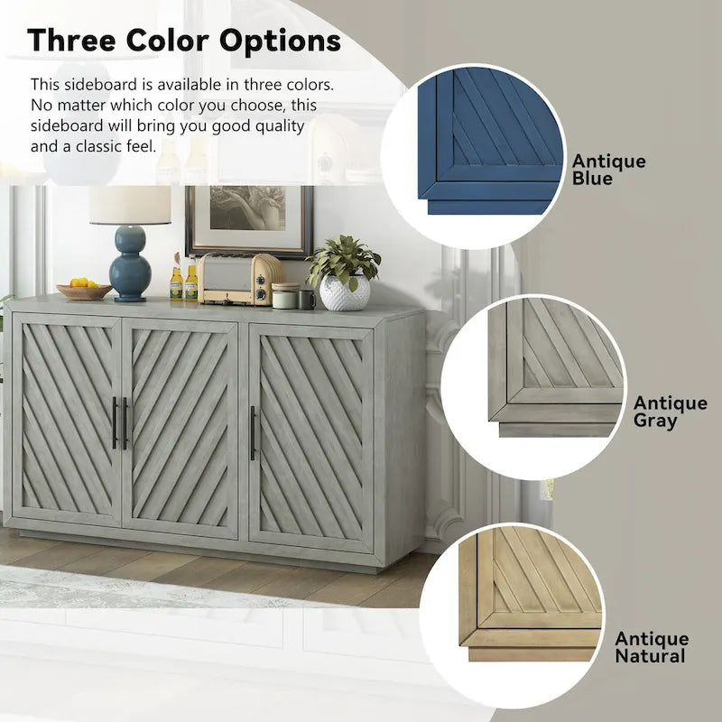 3-Door Sideboard with Adjustable Shelves and Black Handles