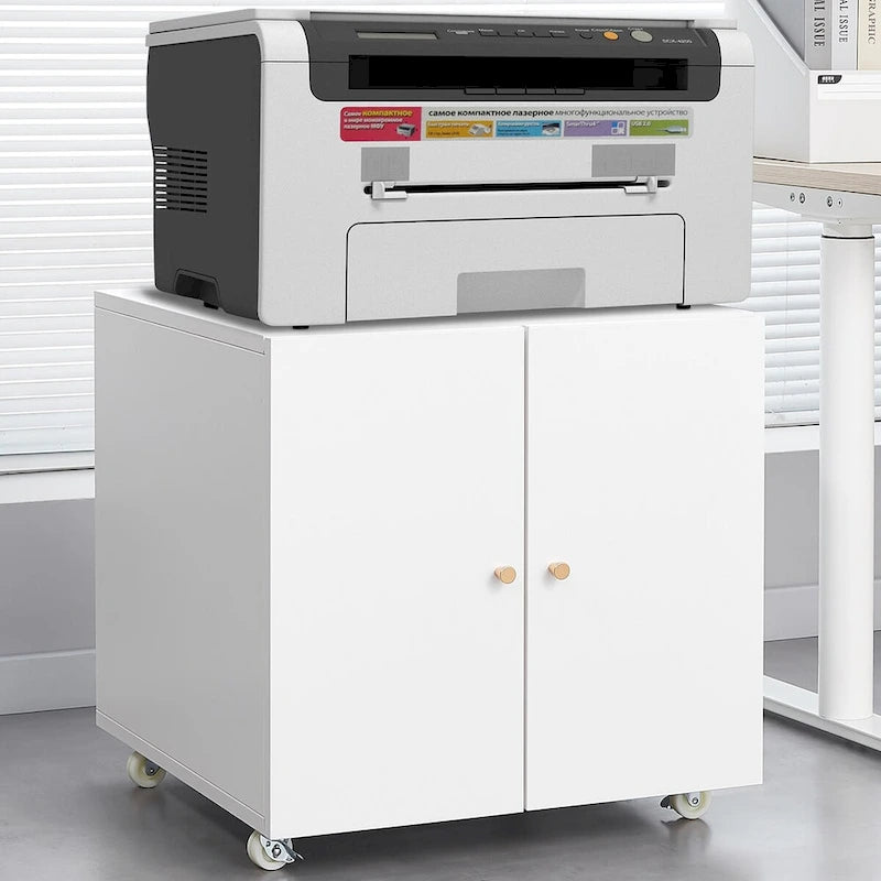 Metal Printer Stand with Storage Mobile Printer Tables for Small Spaces with Door Adjustable Shelf File Cabinet on Wheels