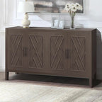 4-Door Fir Wood Sideboard with Adjustable Shelf - 59.84"L x 15.75"W x 32.43"H