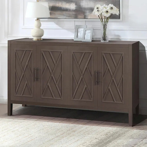 4-Door Fir Wood Sideboard with Adjustable Shelf - 59.84"L x 15.75"W x 32.43"H