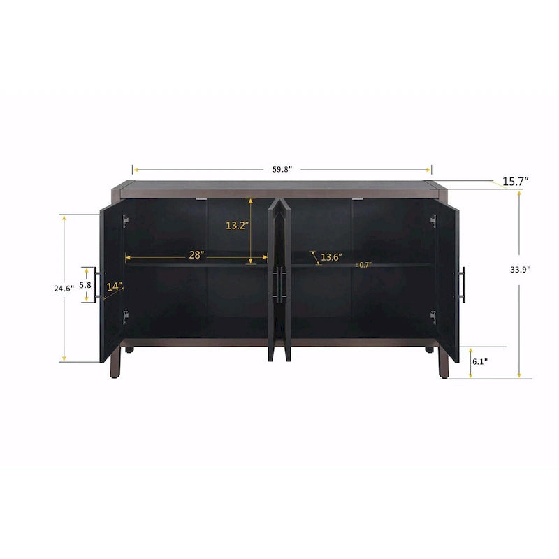 4-Door Fir Wood Sideboard with Adjustable Shelf - 59.84"L x 15.75"W x 32.43"H