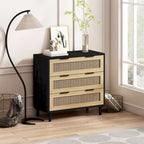 3-Drawer Rattan Storage Dresser with Real Wood Legs - 31.5"W x 15.7"D x 47.2"H