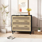 3-Drawer Rattan Storage Dresser with Real Wood Legs - 31.5"W x 15.7"D x 47.2"H