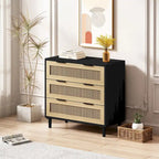 3-Drawer Rattan Storage Dresser with Real Wood Legs - 31.5"W x 15.7"D x 47.2"H