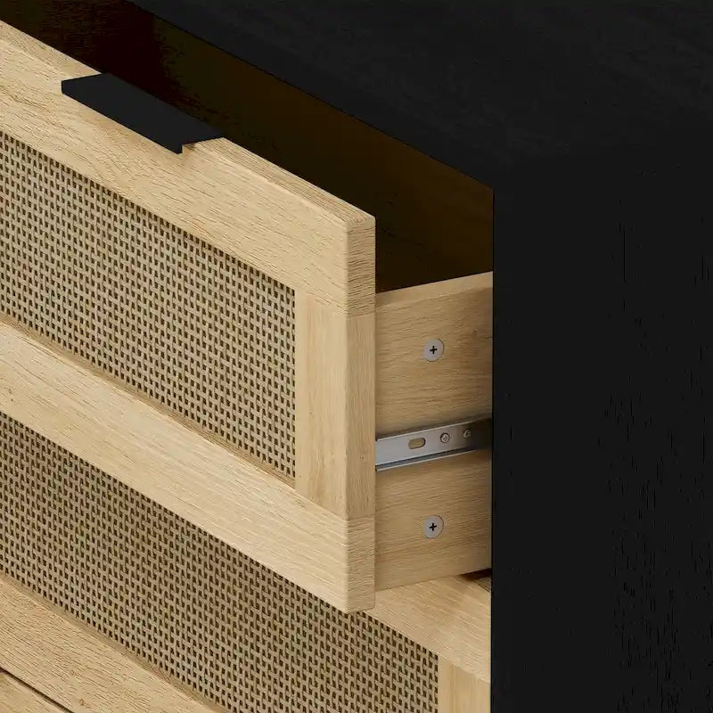 3-Drawer Rattan Storage Dresser with Real Wood Legs - 31.5"W x 15.7"D x 47.2"H