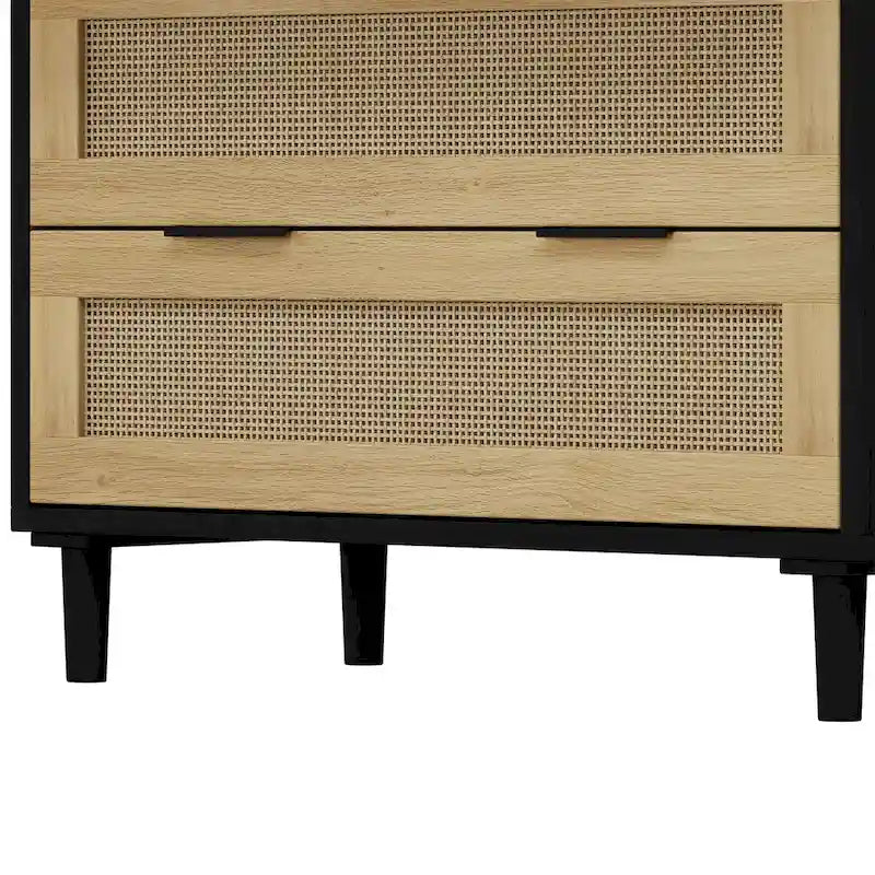 3-Drawer Rattan Storage Dresser with Real Wood Legs - 31.5"W x 15.7"D x 47.2"H