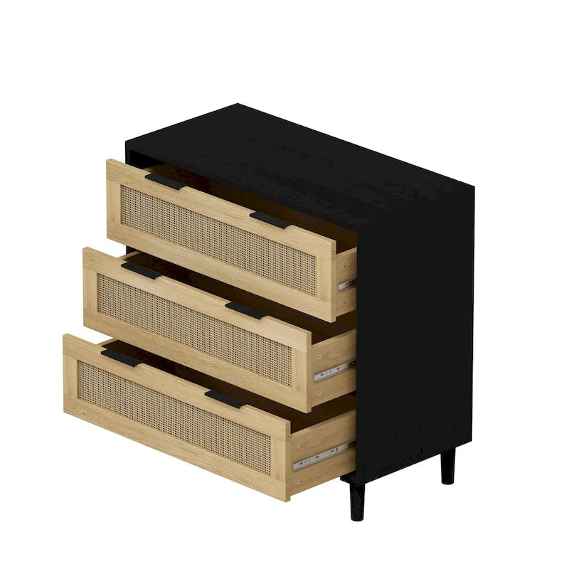 3-Drawer Rattan Storage Dresser with Real Wood Legs - 31.5"W x 15.7"D x 47.2"H