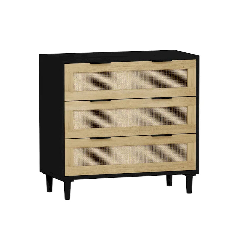 3-Drawer Rattan Storage Dresser with Real Wood Legs - 31.5"W x 15.7"D x 47.2"H