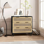 3-Drawer Rattan Storage Dresser with Real Wood Legs - 31.5"W x 15.7"D x 47.2"H