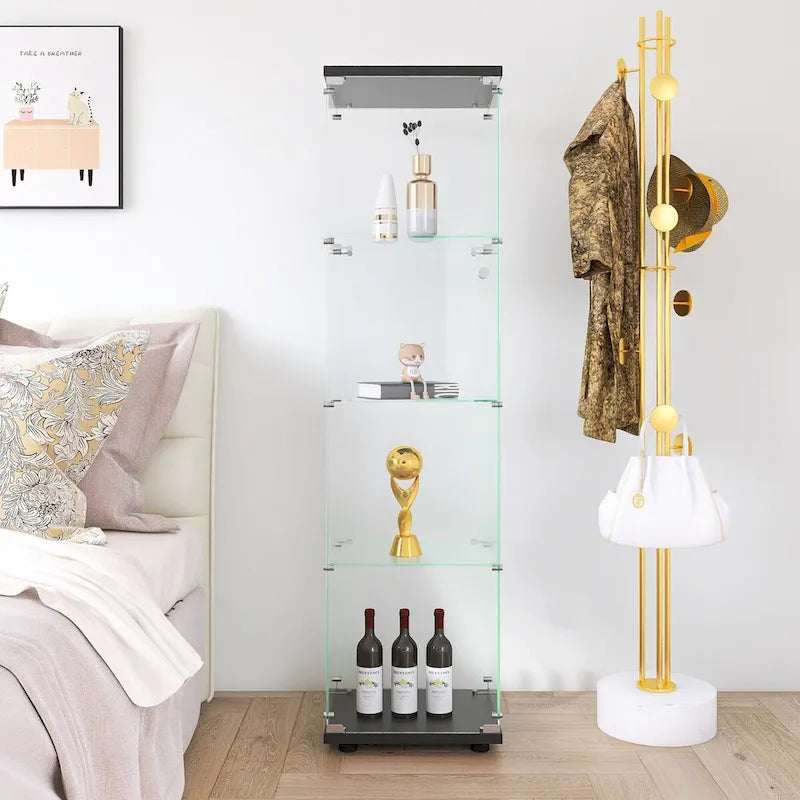 Glass Display Cabinet 4 Shelves with Door