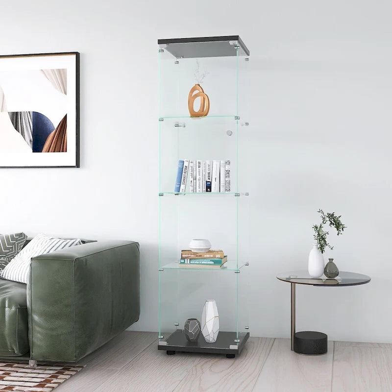 Glass Display Cabinet 4 Shelves with Door