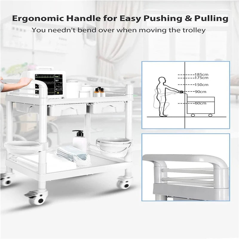 Medical Carts with Wheels 2 Tier Mobile Esthetician Cart 330 LBS Load Hospital Trolley Cart for Ultrasound Scanner Utility