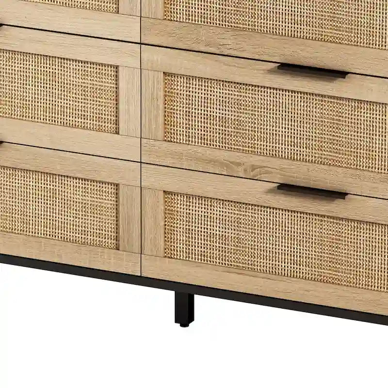 6-Drawer Rattan Storage Dresser - 59.06"L x 15.75"W x 29.53"H