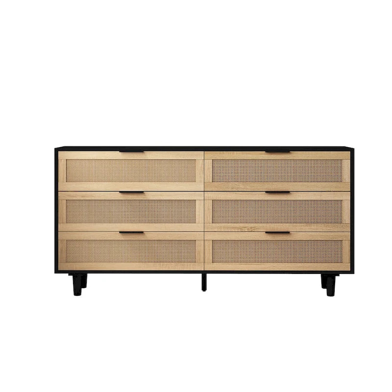 6-Drawer Rattan Storage Dresser - 59.06"L x 15.75"W x 29.53"H