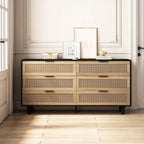 6-Drawer Rattan Storage Dresser - 59.06"L x 15.75"W x 29.53"H