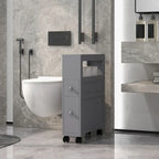 Wood Rolling Narrow Bathroom Side Storage Cabinet