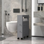 Wood Rolling Narrow Bathroom Side Storage Cabinet