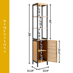 Natural Slim Storage Cabinet with Shelves, Modern Black Frame - 13.4L x 12W x 68H