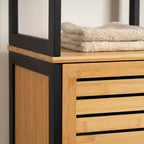 Natural Slim Storage Cabinet with Shelves, Modern Black Frame - 13.4L x 12W x 68H