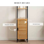 Natural Slim Storage Cabinet with Shelves, Modern Black Frame - 13.4L x 12W x 68H