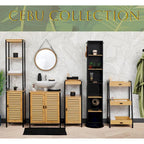 Natural Slim Storage Cabinet with Shelves, Modern Black Frame - 13.4L x 12W x 68H