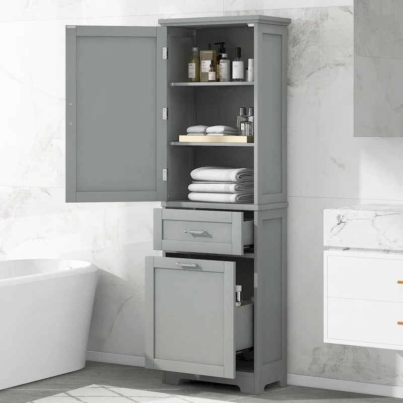 68 in. Tall Freestanding Bathroom Storage Cabinet with 2 Drawers and Adjustable Shelf