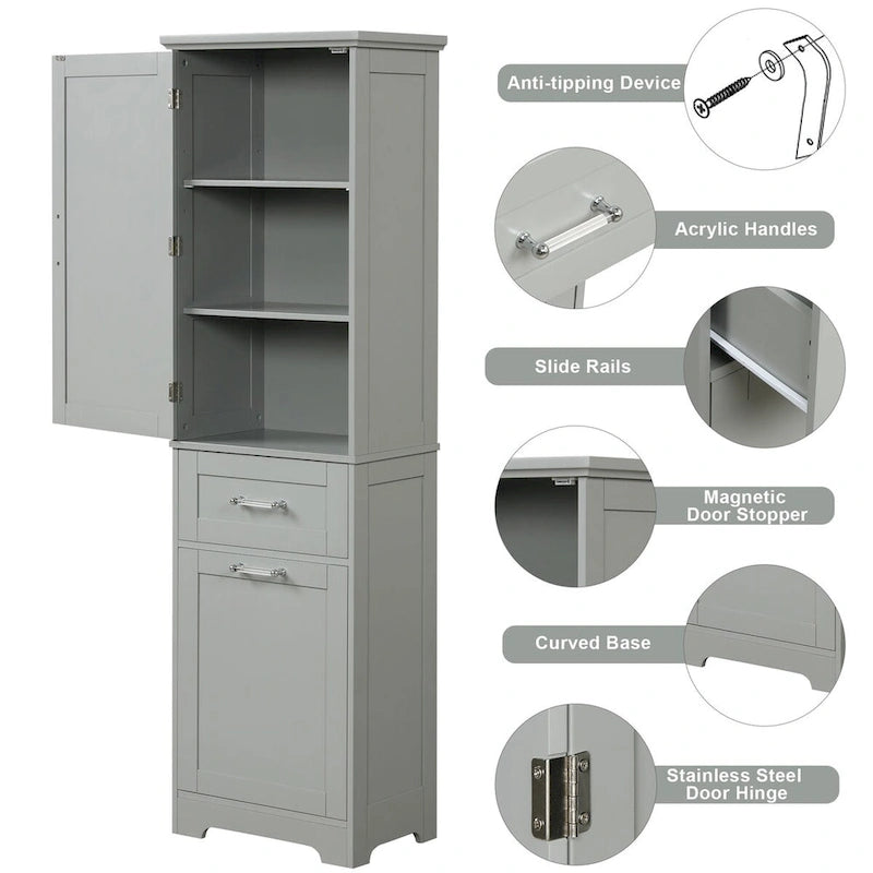 68 in. Tall Freestanding Bathroom Storage Cabinet with 2 Drawers and Adjustable Shelf