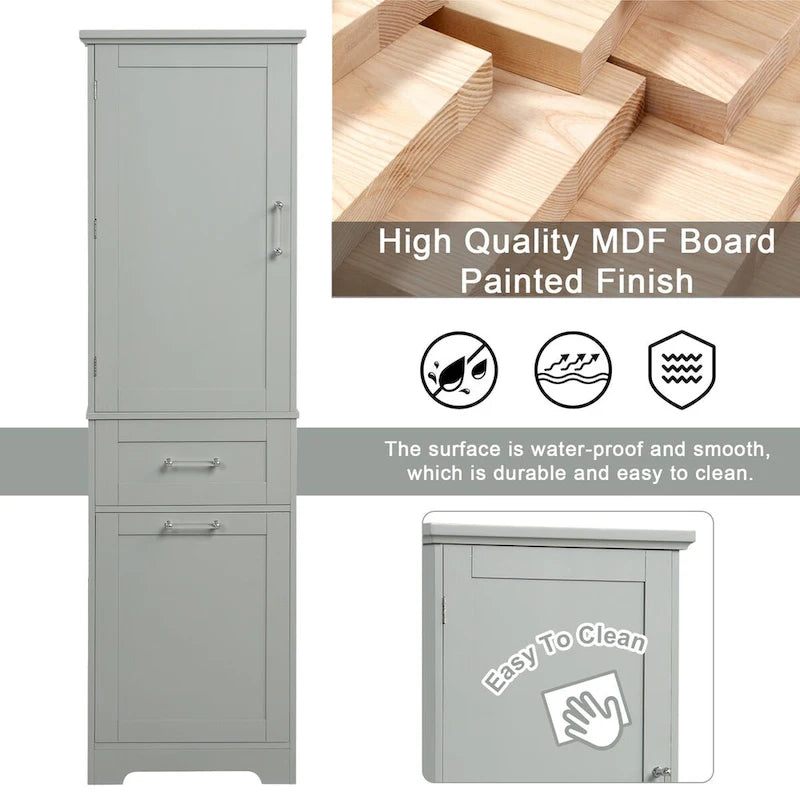 68 in. Tall Freestanding Bathroom Storage Cabinet with 2 Drawers and Adjustable Shelf