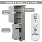 68 in. Tall Freestanding Bathroom Storage Cabinet with 2 Drawers and Adjustable Shelf