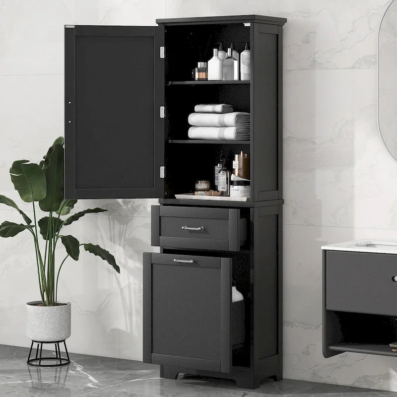 68 in. Tall Freestanding Bathroom Storage Cabinet with 2 Drawers and Adjustable Shelf