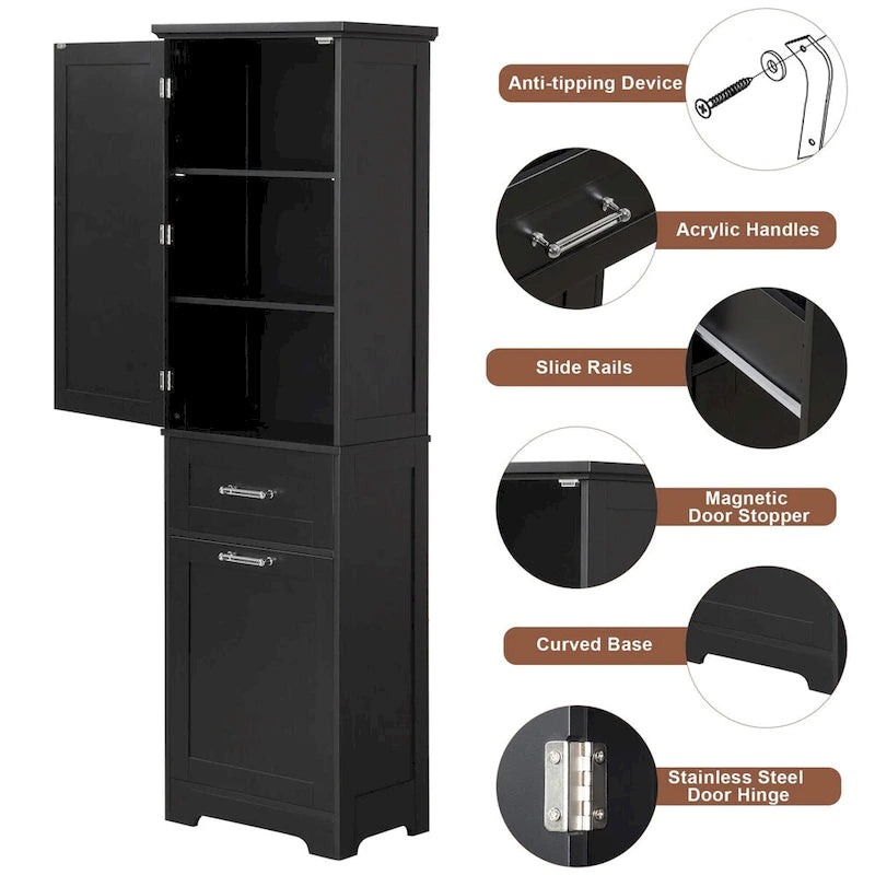 68 in. Tall Freestanding Bathroom Storage Cabinet with 2 Drawers and Adjustable Shelf