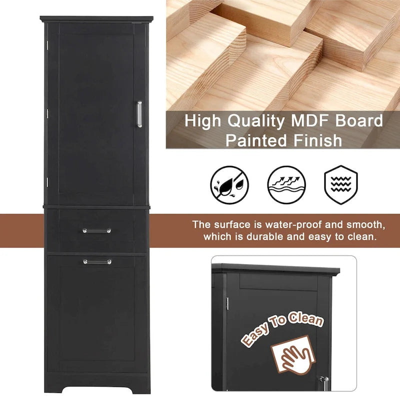 68 in. Tall Freestanding Bathroom Storage Cabinet with 2 Drawers and Adjustable Shelf