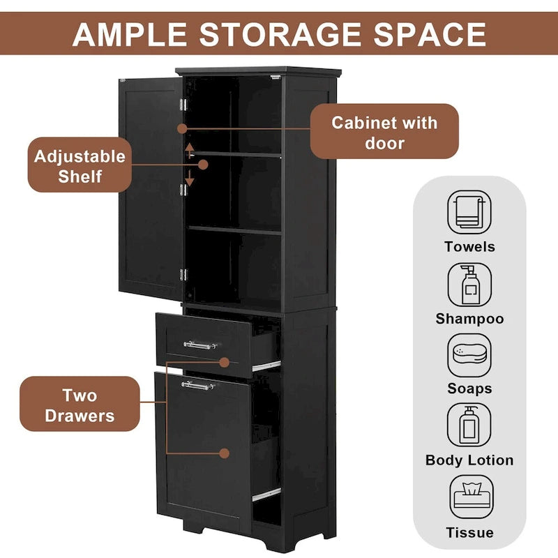 68 in. Tall Freestanding Bathroom Storage Cabinet with 2 Drawers and Adjustable Shelf