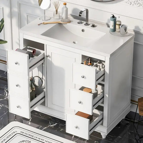 36 Inch Bathroom Vanity Cabinet with Resin Sink and Adjustable Shelves
