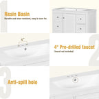 36 Inch Bathroom Vanity Cabinet with Resin Sink and Adjustable Shelves