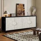 Black and White Sideboard with Carved Door Panels and Adjustable Shelves