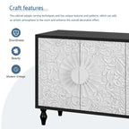 Black and White Sideboard with Carved Door Panels and Adjustable Shelves