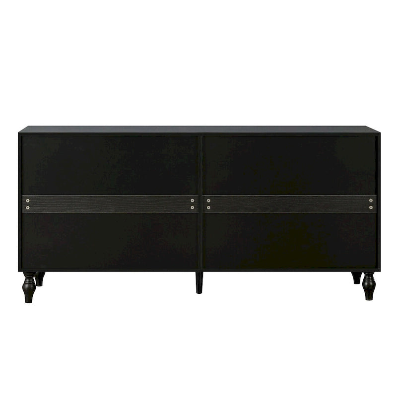 Black and White Sideboard with Carved Door Panels and Adjustable Shelves