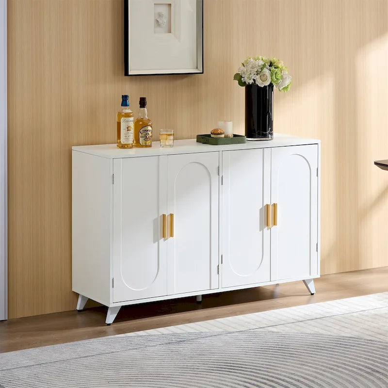 4-Door Sideboard Buffet with Adjustable Shelves and Soft-Close Hinges – White, MDF