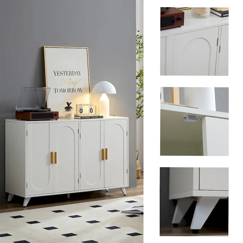 4-Door Sideboard Buffet with Adjustable Shelves and Soft-Close Hinges – White, MDF
