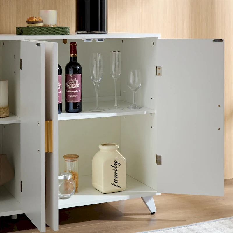 4-Door Sideboard Buffet with Adjustable Shelves and Soft-Close Hinges – White, MDF