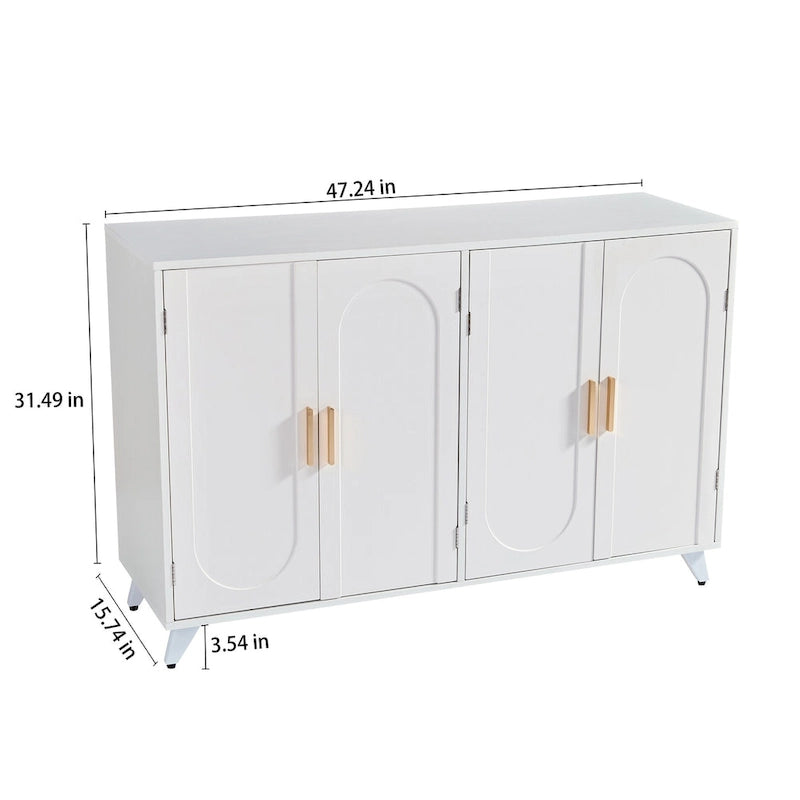 4-Door Sideboard Buffet with Adjustable Shelves and Soft-Close Hinges – White, MDF